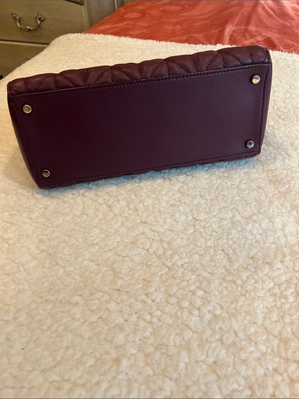 kate spade Quilted Burgundy Leather with Gold Chain Handles and longer strap. - Picture 6 of 13